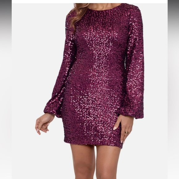 Women’s Formal Dress Sz 6, 10 Aqua Allover Sequin Long Sleeves Cocktail Red Gown - Picture 3 of 12